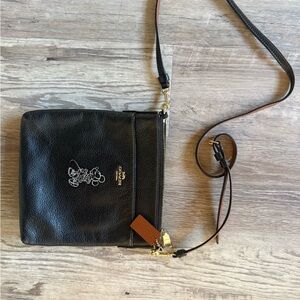 Coach Black Leather Shoulder Bag with Mickey Mouse Design